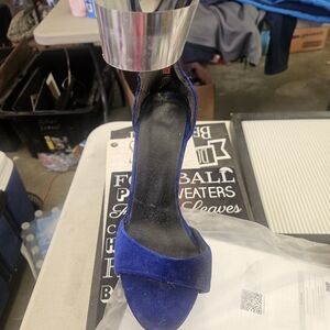 Blue Velvet Open-Toe Women's Heels